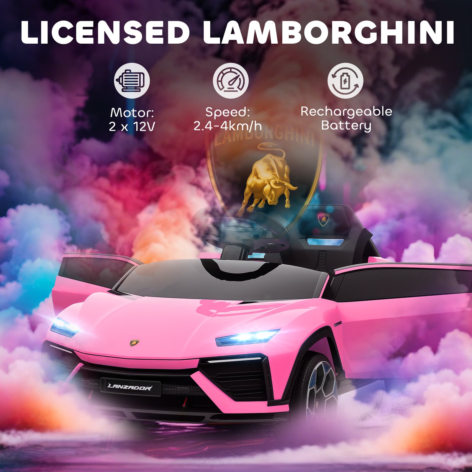 AIYAPLAY 12V Licensed Lamborghini Electric Cars for Kids, Ride On Car with Remote Control for 3-6 Years Old, Pink - Image 4