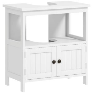 kleankin Pedestal Under Sink Cabinet with Double Doors, Modern Bathroom Vanity Storage Unit with Shelves, White