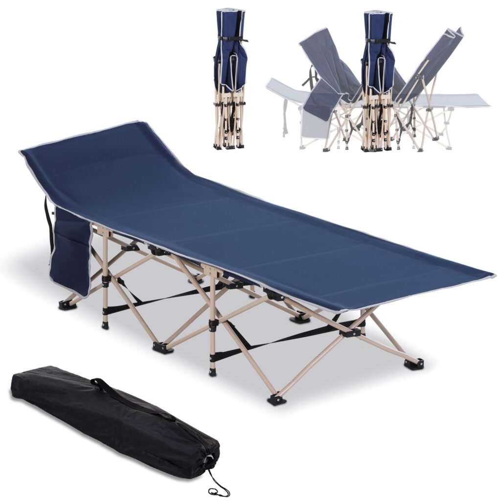 Outsunny Single Person Camping Bed Folding Cot Outdoor Patio Portable Military Sleeping Bed Travel Guest Leisure Fishing with Side Pocket and Carry Bag – Blue Outsunny Single Person Camping Bed Folding Cot Outdoor Patio Portable Military Sleeping Bed Travel Guest Leisure Fishing with Side Pocket and Carry Bag – Blue
