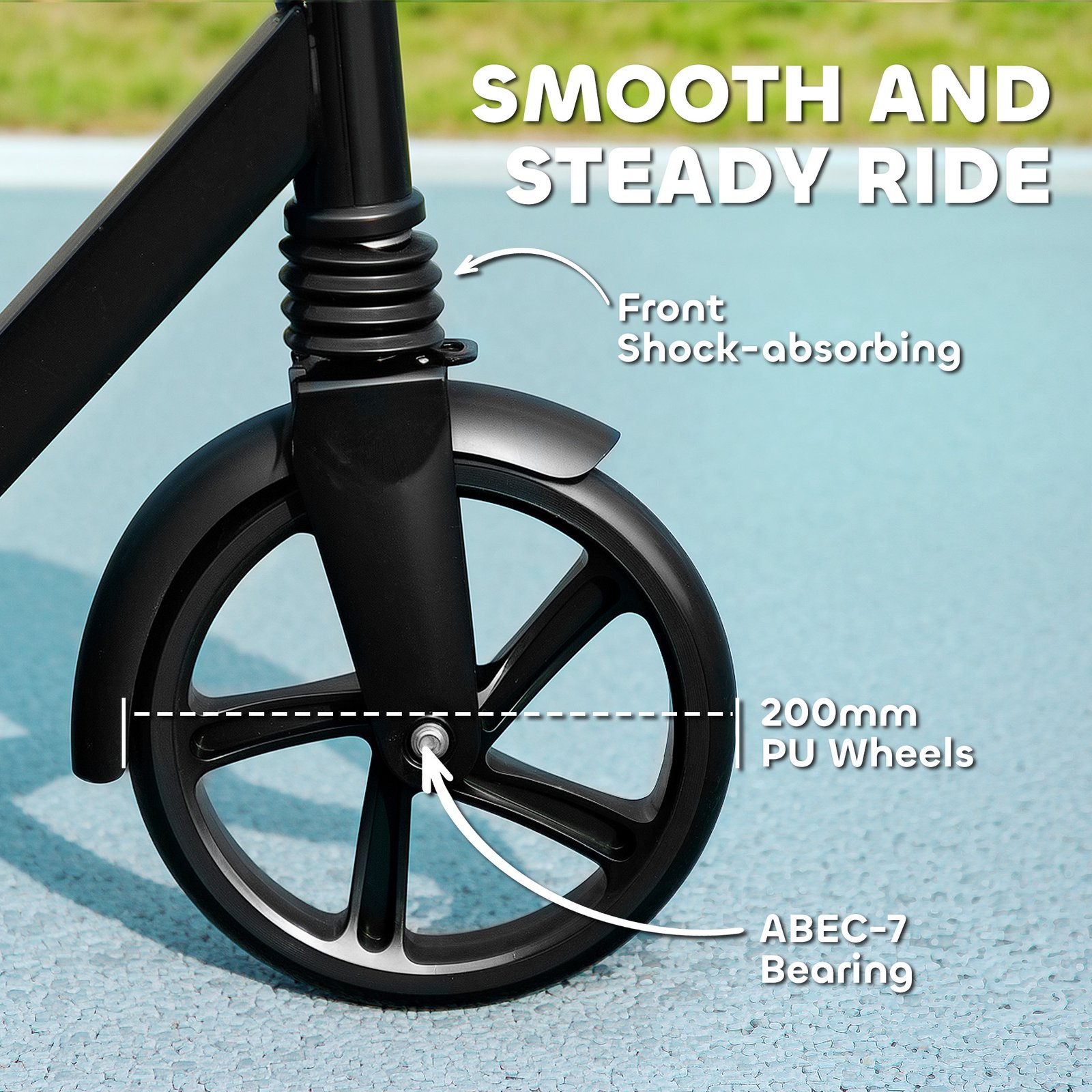 AIYAPLAY Foldable Kids Scooter with Adjustable Handlebar, 200mm Big Wheel, Rear Fender Brake, for Ages 6-12 Years, Black - Image 5