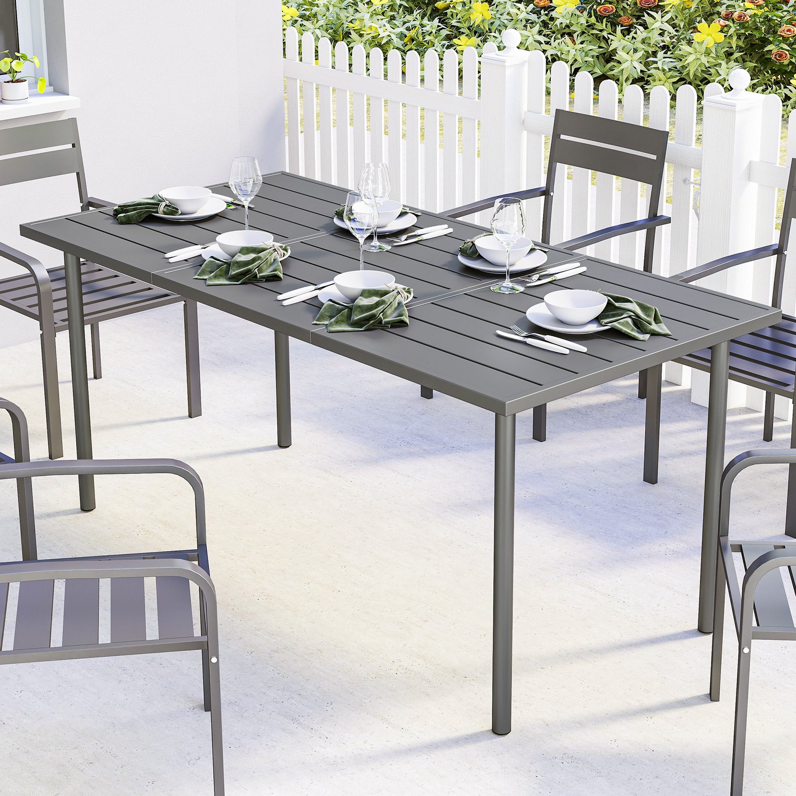 Outsunny Garden Dining Table for 6 Person, 165 x 80 cm Rectangular Outdoor Dining Table with Slatted Top - Image 2