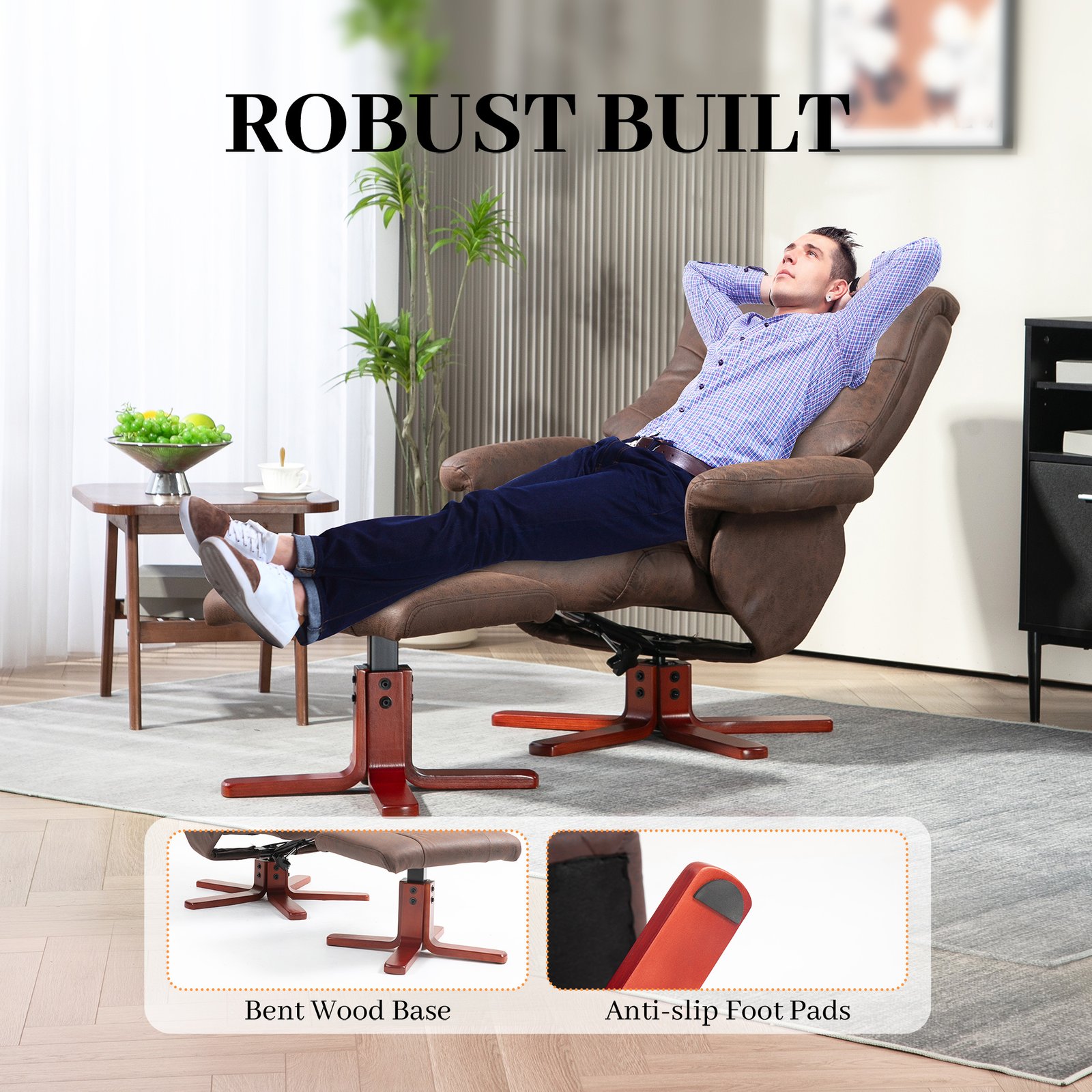 HOMCOM Faux Microfibre Leather Manual Recliner and Footstool Set - Dark Brown - Image 7