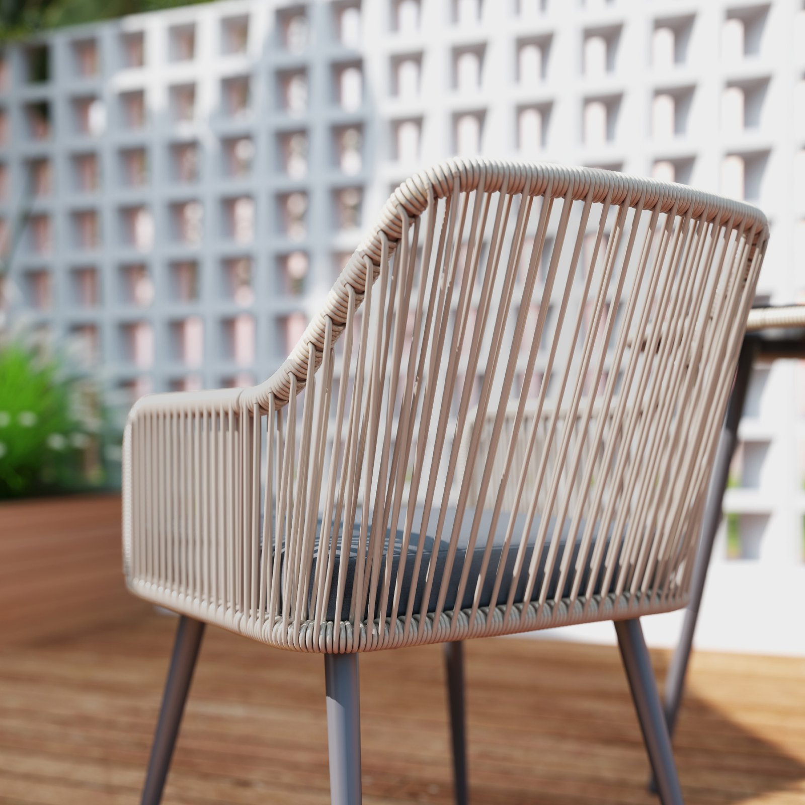 Outsunny 4 Seater Rattan Dining Set, Rattan Garden Furniture Set with Parasol Hole, Outdoor Dining Table and Chairs Set with Cushions, Round Glass Top Table for Patio, Balcony, Light Brown - Image 7