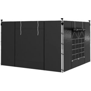 Outsunny Gazebo Side Panels, 2 Pack Sides Replacement, for 3x3(m) or 3x6m Pop Up Gazebo, with Windows and Doors, Black
