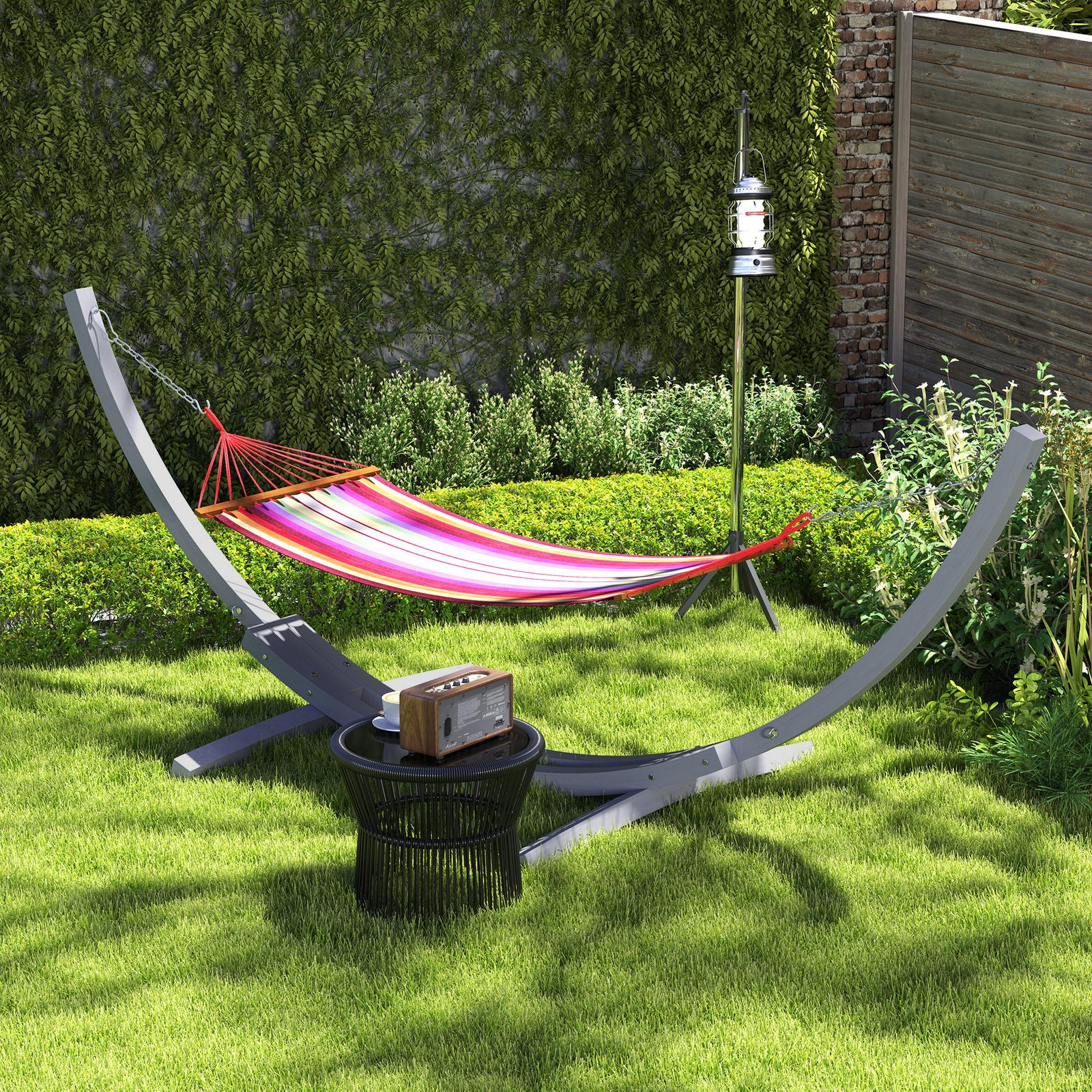 Outsunny 3.25m Wooden Hammock Stand Universal Fit Garden Picnic Camp Accessories, Grey - Image 2