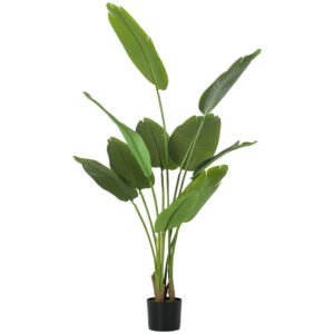 HOMCOM 160cm Tall Artificial Bird of Paradise Plant, Faux Banana Leaf Tree with PEVA Leaves and Flocking, Decorative Palm Tree in Pot for Home Office Decor, Green