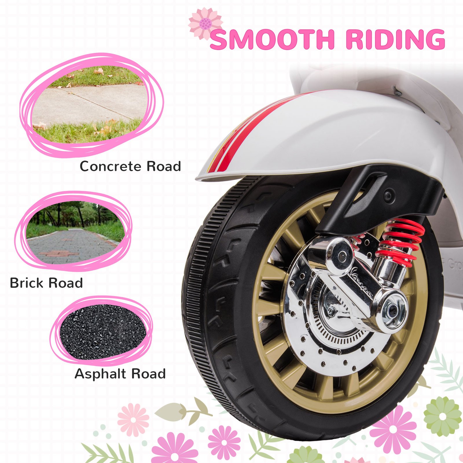 AIYAPLAY 12V Vespa Licensed Kids Electric Motorbike w/ Music, Lights, FM Radio, for 3-6 Years - White - Image 7