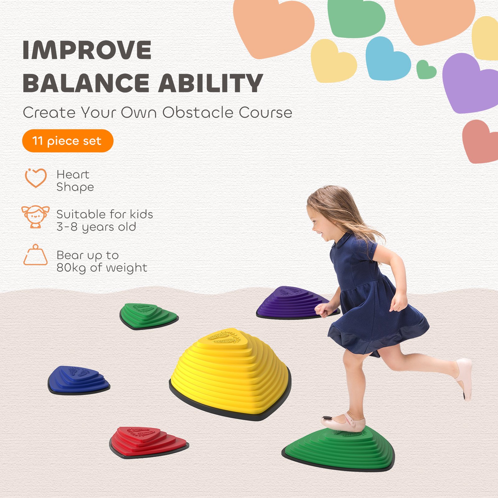AIYAPLAY 6-Piece Stepping Stones for Kids, Stackable Sensory Toys Outdoor Indoor, Obstacle Course for Balance and Motor Skills - Image 4