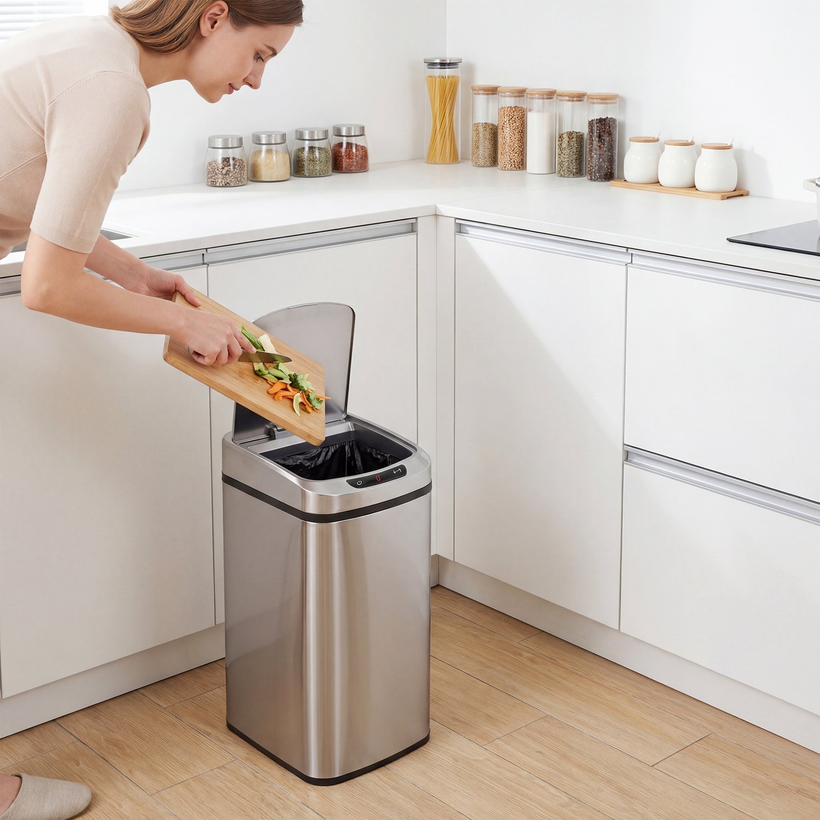 HOMCOM 12L Sensor Bin, Automatic Touchless Motion Sensor Kitchen Bin with Fingerprint Resistant Stainless Steel, Silver - Image 9