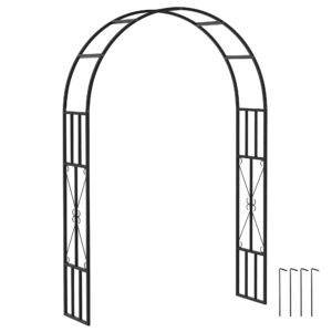 Outsunny Steel Garden Arch, 2.2m High x 1.5m Wide Metal Garden Trellis for Climbing Plants Roses Wisteria Vines, Outdoor Wedding Arch for Bridal Party Ceremony Decoration, Black