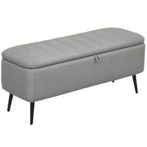 HOMCOM 92 x 31cm Linen-Look Storage Ottoman - Light Grey