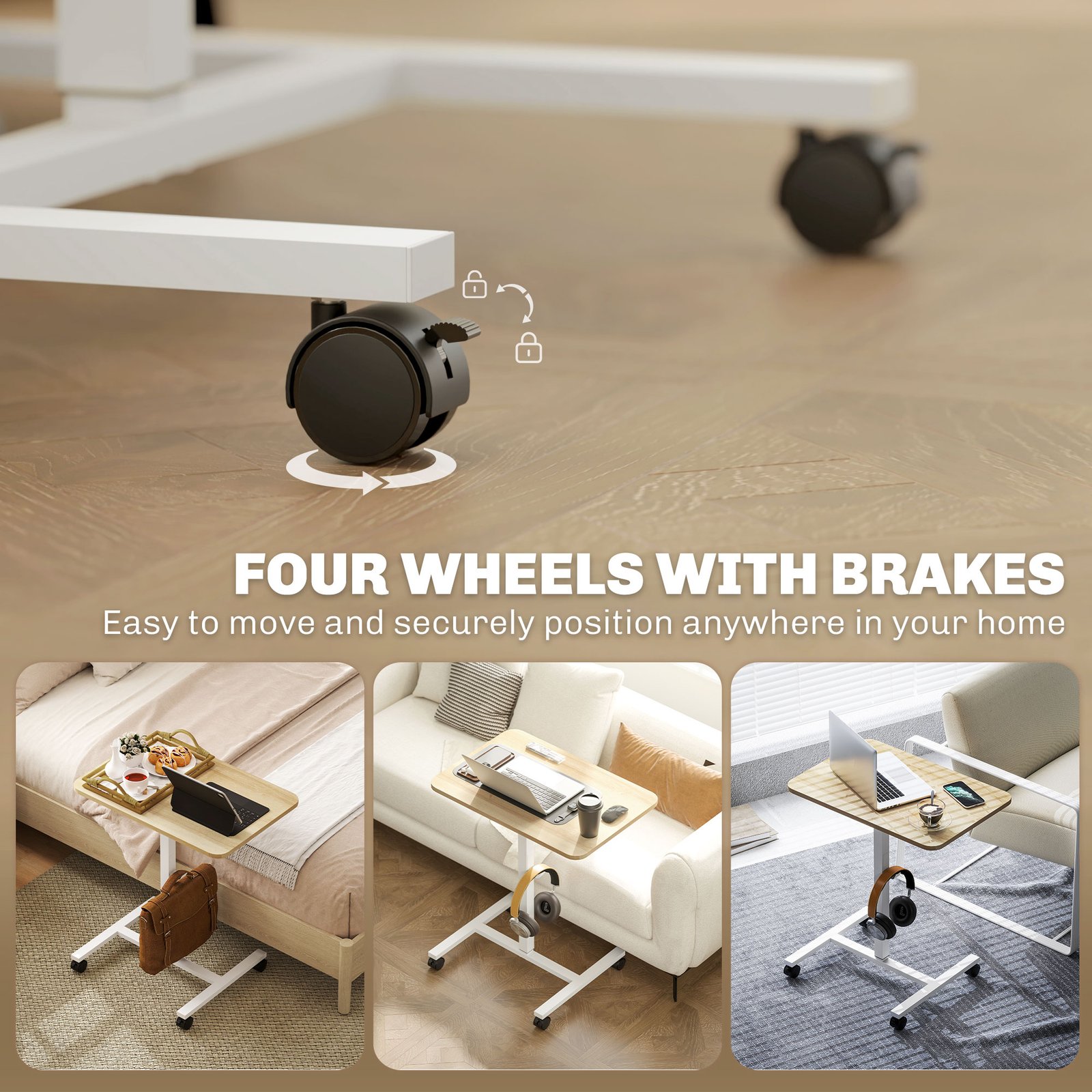 HOMCOM 75-115cm Manual Adjustable Sit-To-Stand Desk - White/Wood-Effect - Image 5