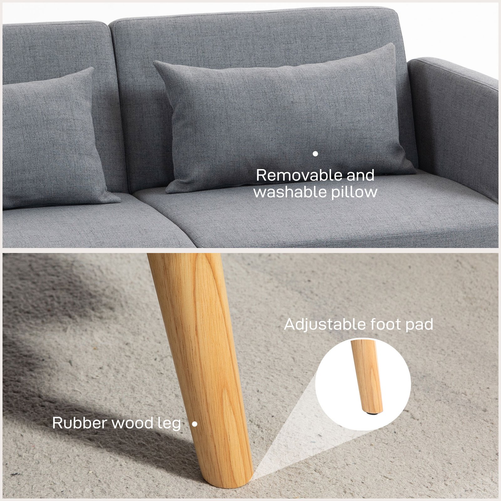 HOMCOM Two-Seater Click-Clack Sofa Bed, with Pillows - Grey - Image 7