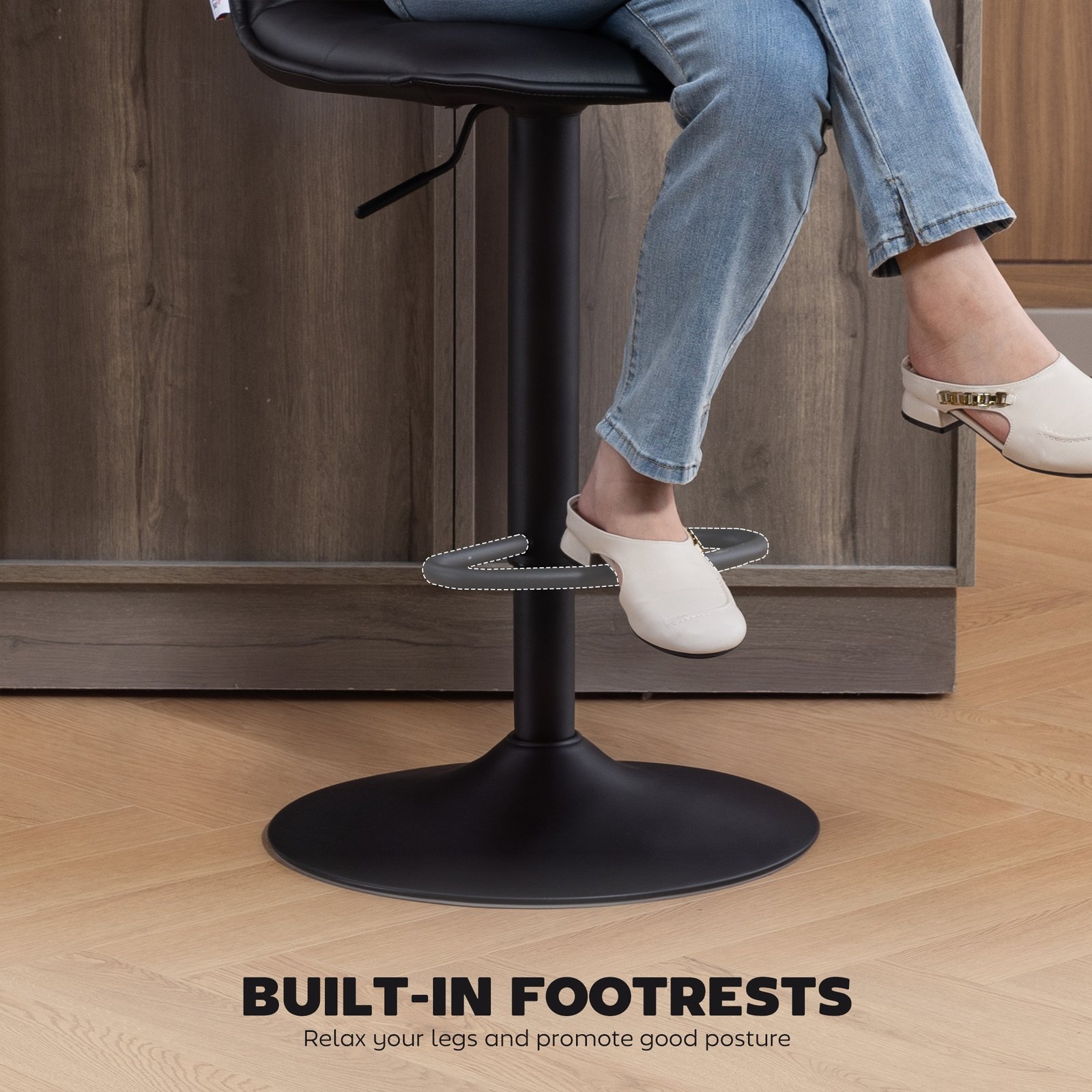 HOMCOM Set of Two Modern Faux Leather Bar Stools - Black - Image 8