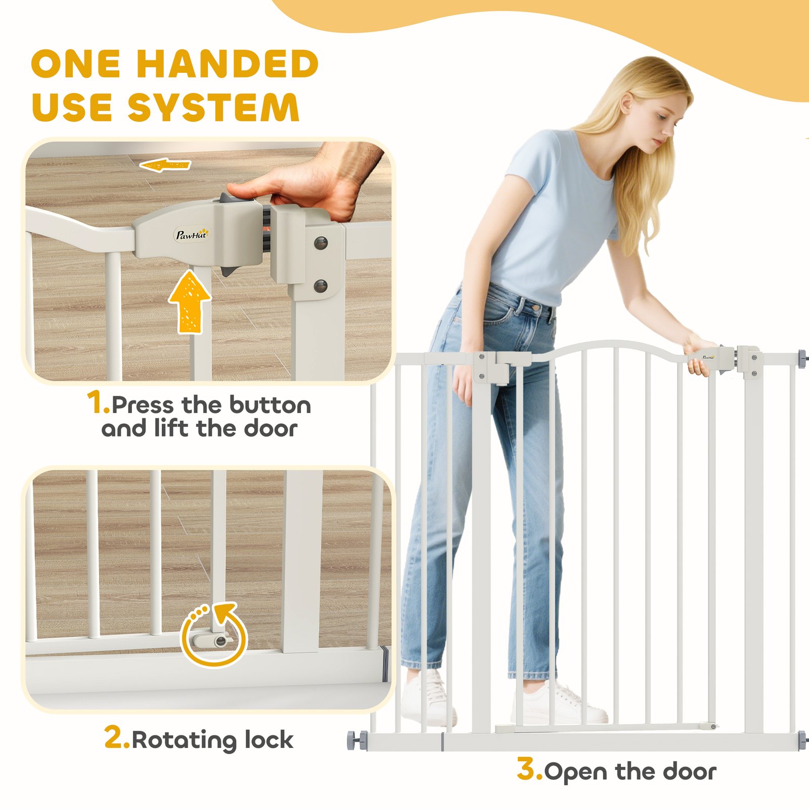 PawHut Metal 74-94cm Adjustable Pet Gate Safety Barrier w/ Auto-Close Door White - Image 6