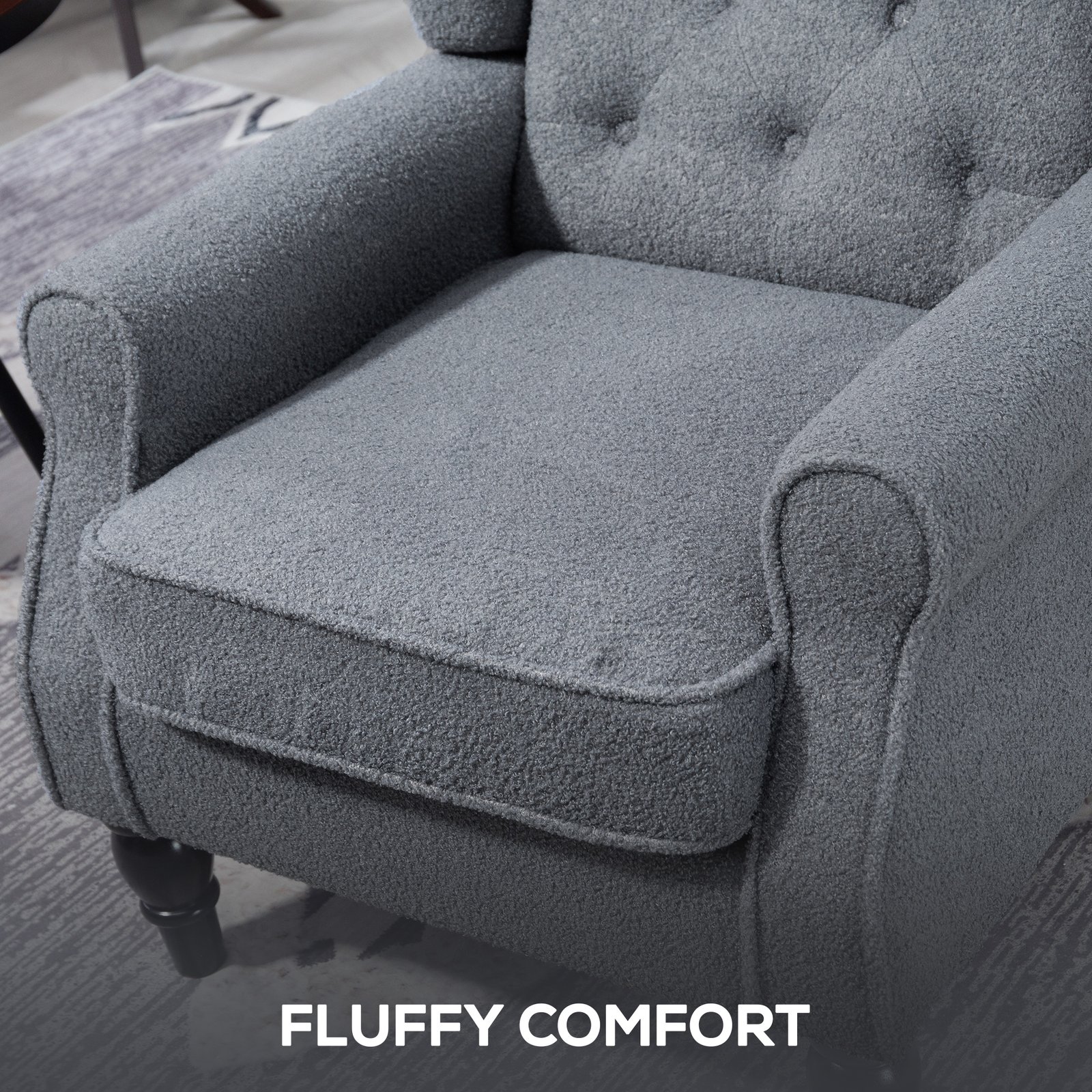 HOMCOM Wingback Accent Chair, Retro Upholstered Button Tufted Occasional Chair for Living Room and Bedroom, Grey - Image 7