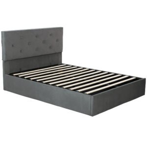 HOMCOM King Size Bed Frame Gas End Lift Under Bed Storage Upholstered Platform Bed Tufted Headboard for 150 x 200 cm Mattress
