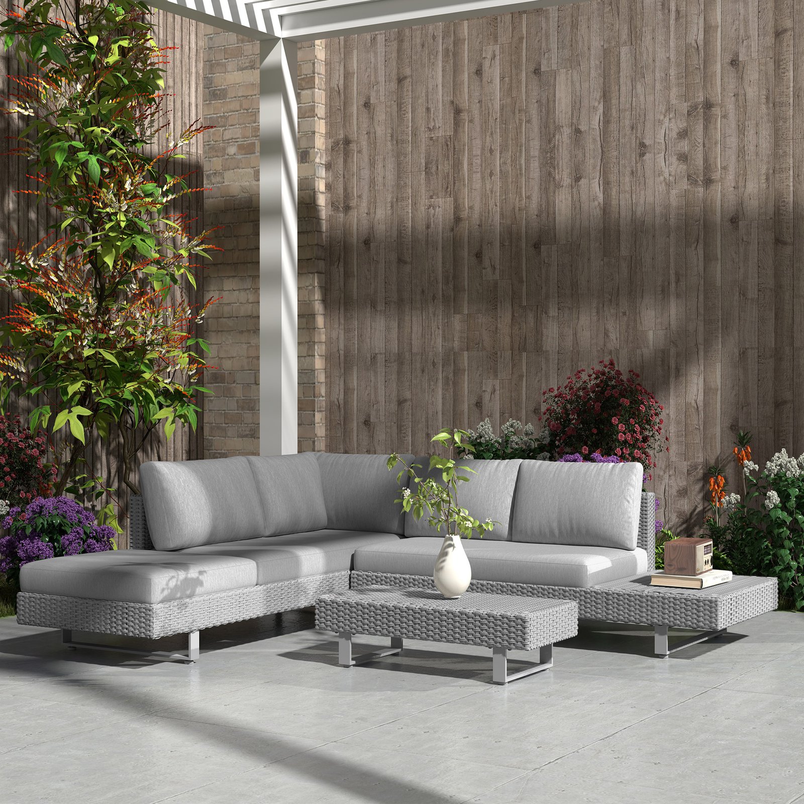 Outsunny Three-Piece Rattan Sofa Set, with Cushions - Light Grey - Image 7