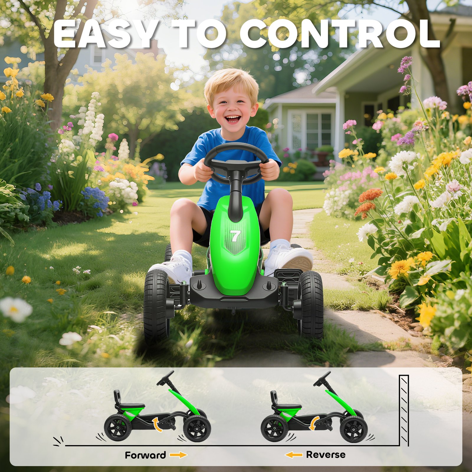 AIYAPLAY Pedal Go Kart for Kids 2-5 Years, with Silent EVA Wheels, Metal Frame, Green - Image 6