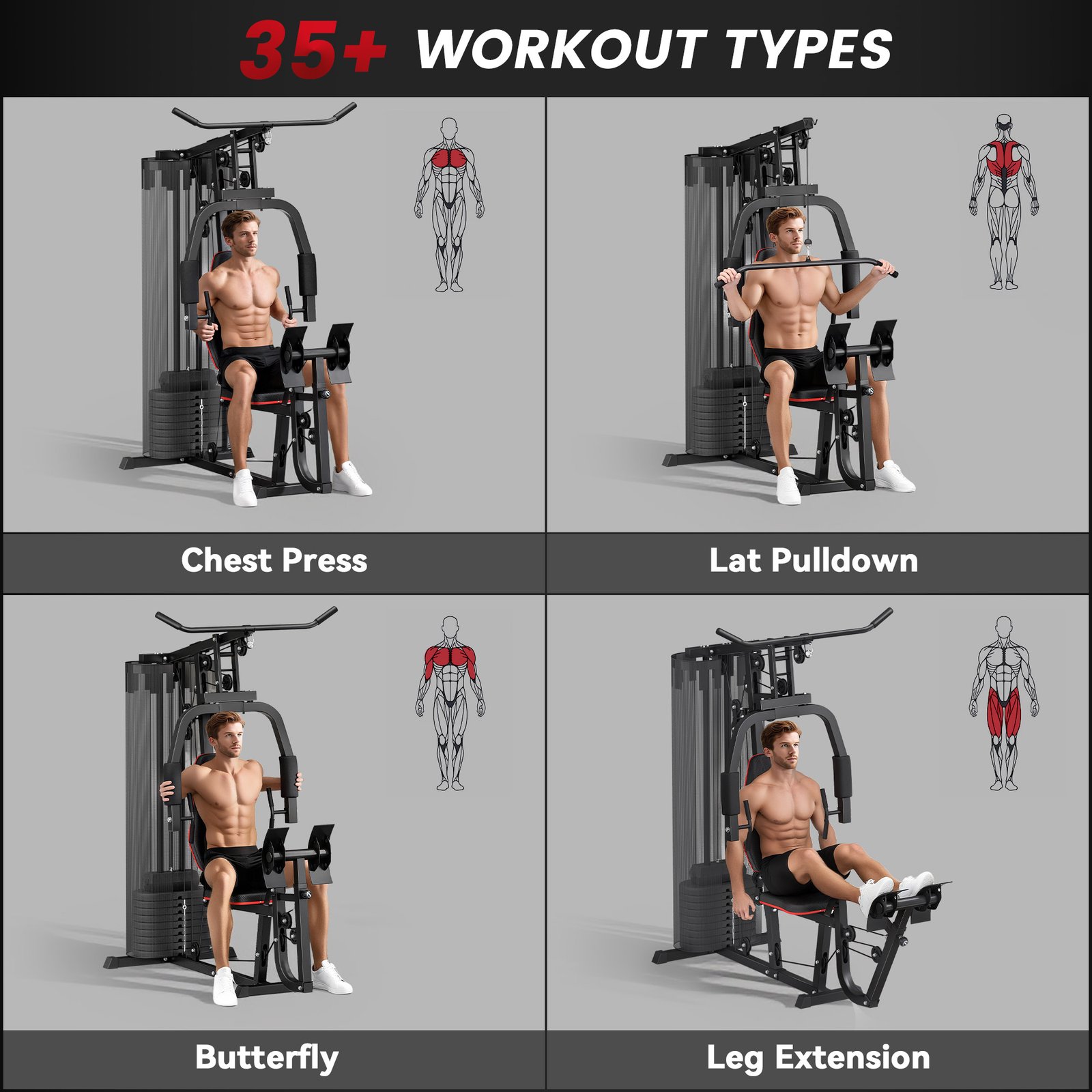 SPORTNOW Weights Machine, Multi Gym with 45kg Weight Stack, Compact Home Gym Leg Press Machine for Full Body Training - Image 4