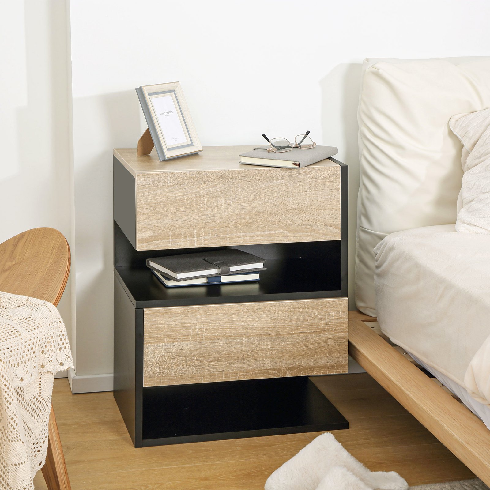 HOMCOM Floating Bedside Table Set of 2, Wall Mounted Bedside Cabinet with Drawer and Open Shelf, Modern Nightstand for Bedroom, 46 x 30 x 30 cm, Oak Tone - Image 7