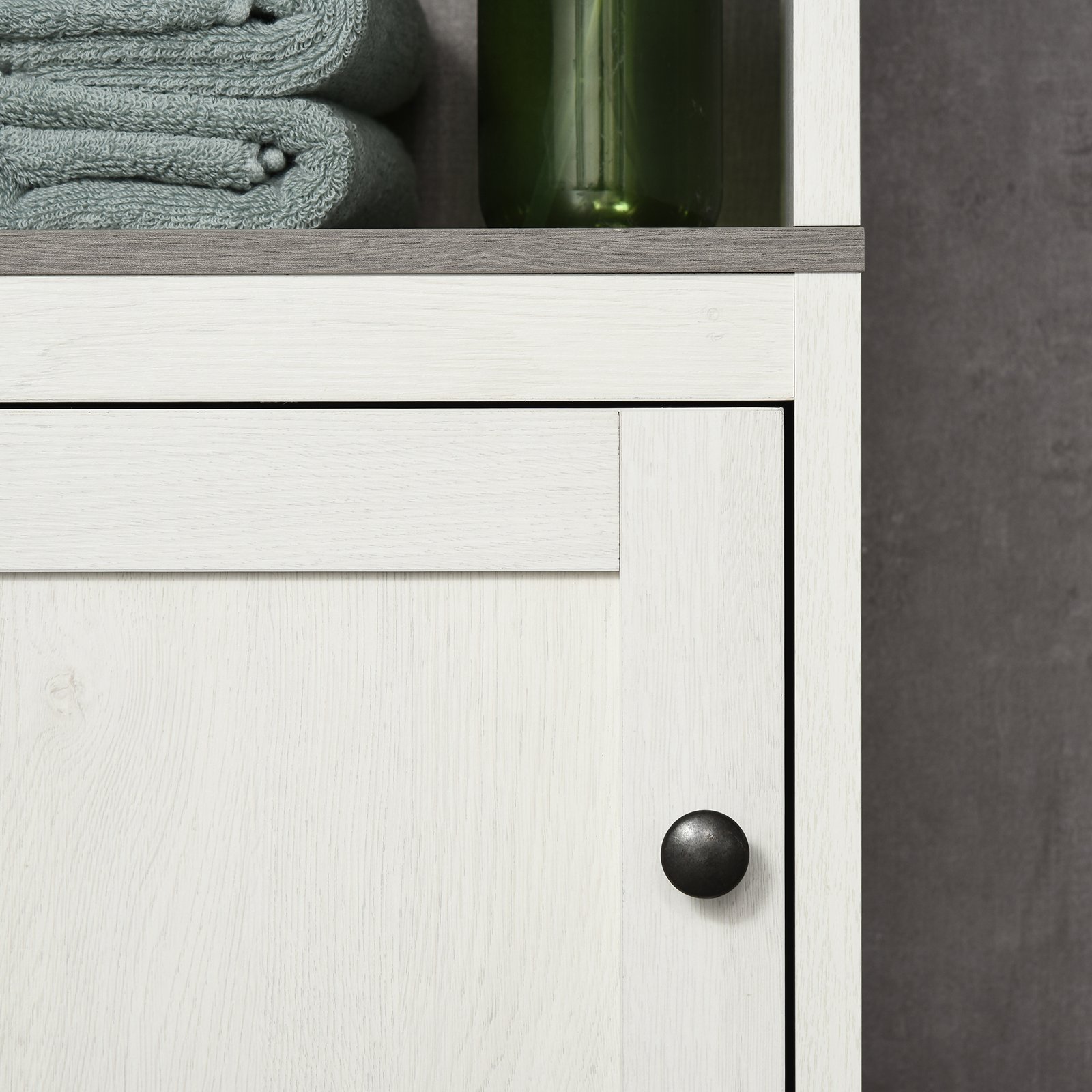 kleankin Tall Bathroom Storage Cabinet, Freestanding Tower Cabinet with 3 Open Shelves and Adjustable Shelf, Antique White - Image 7
