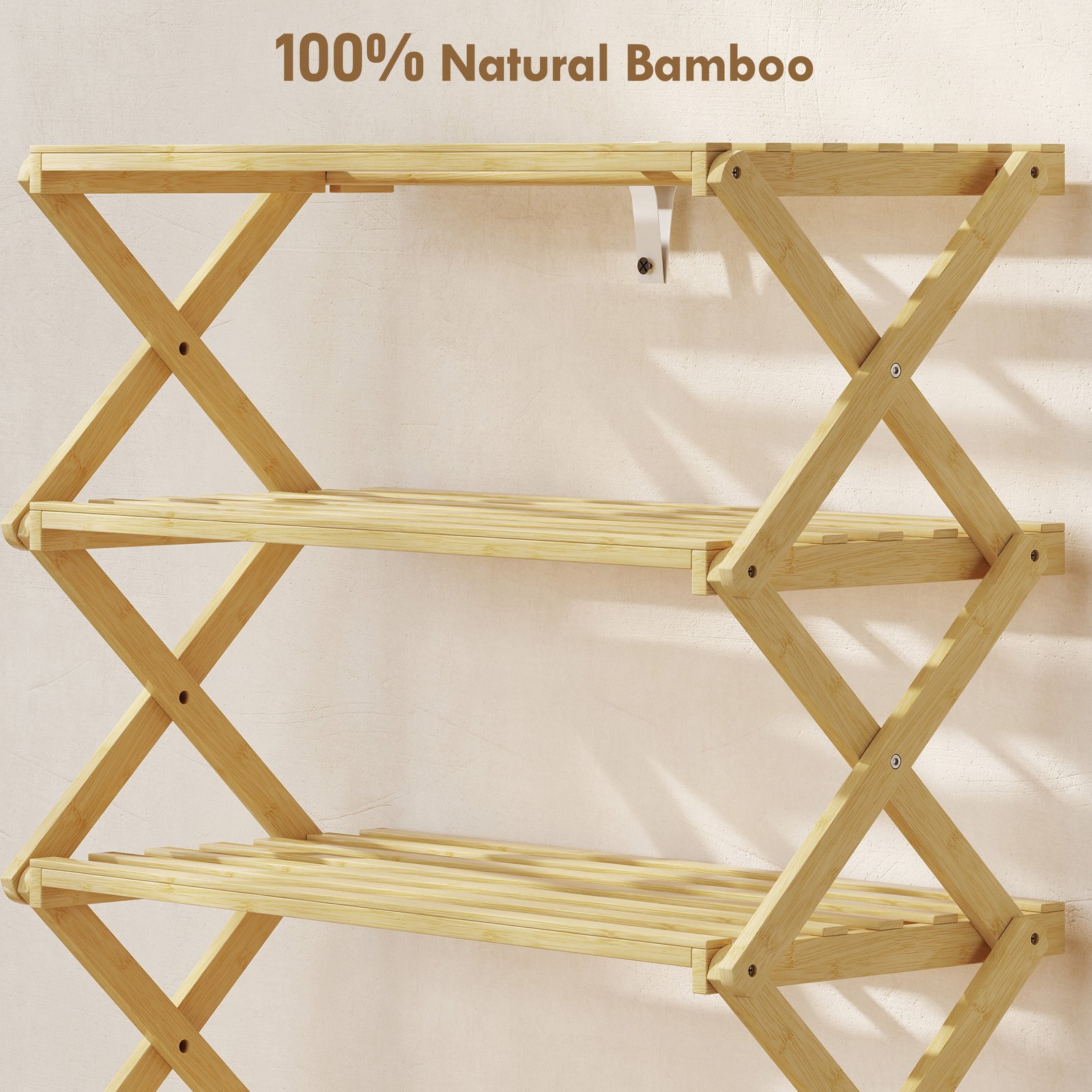 HOMCOM Five-Tier Folding Bamboo Shoe Rack - Natural Finish - Image 5