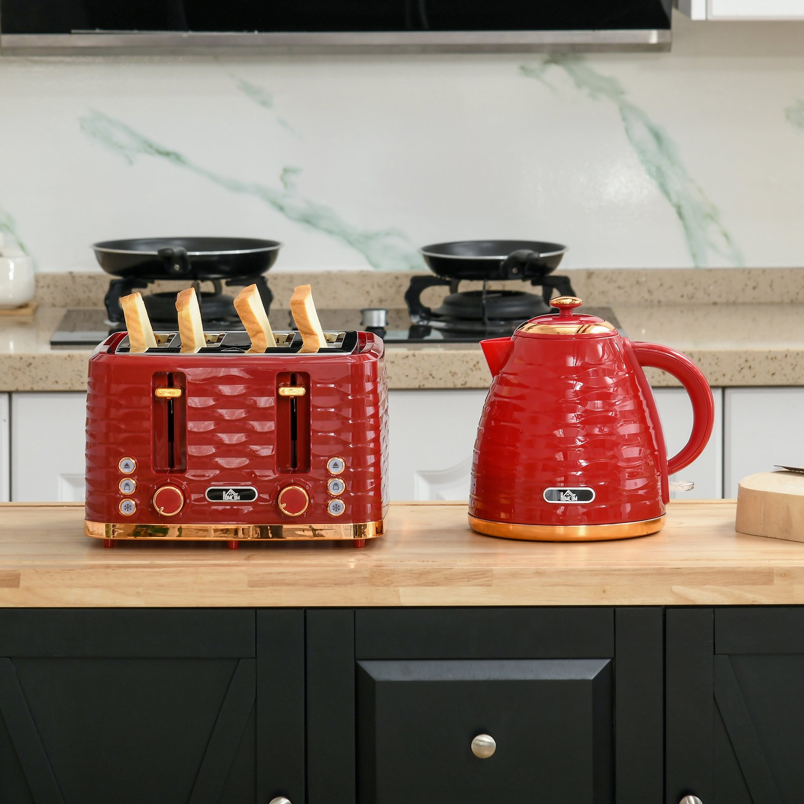 HOMCOM 3000W 1.7L Rapid Boil Kettle & 4 Slice Toaster, Kettle and Toaster Set with 7 Browning Controls and Crumb Tray, Red - Image 7