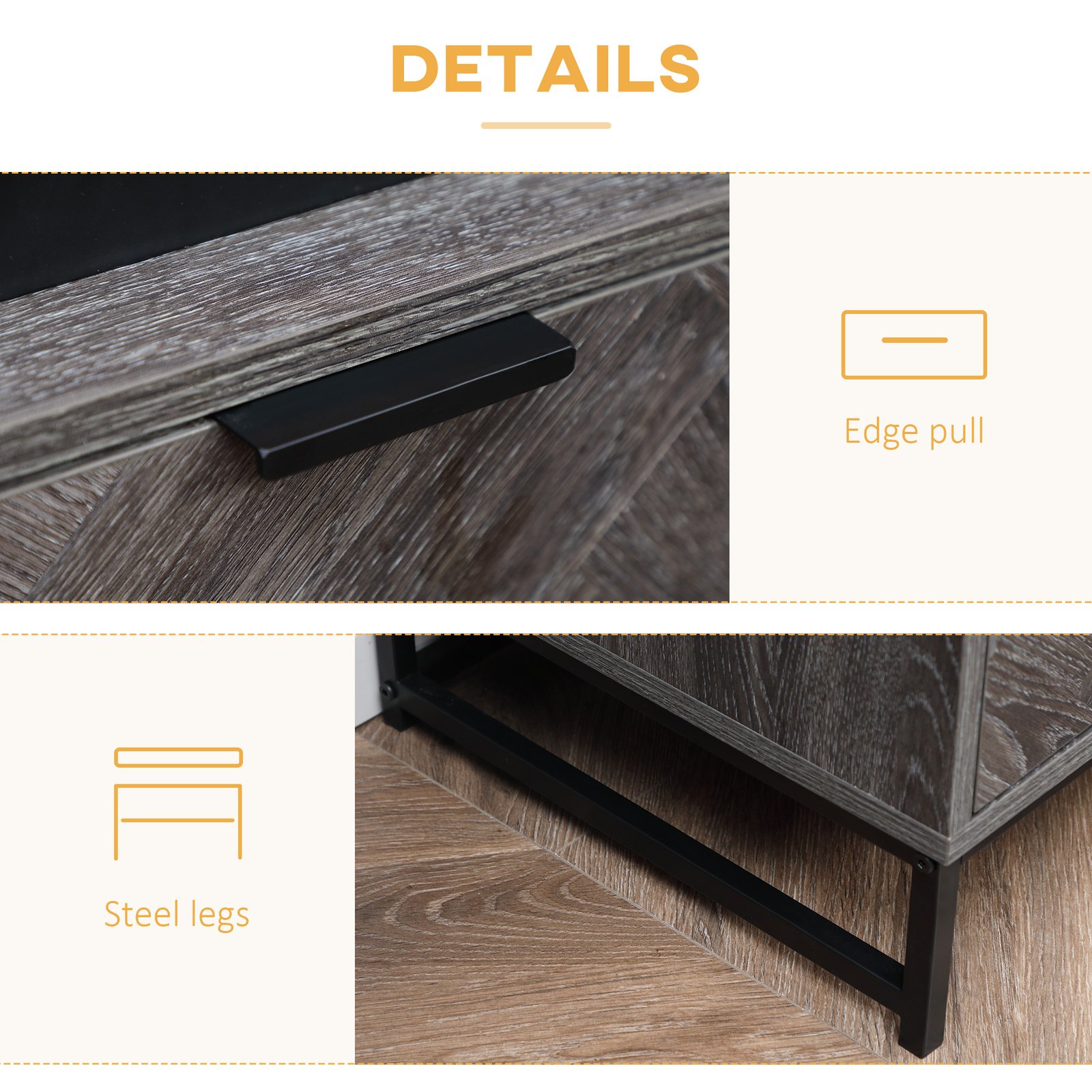 HOMCOM Bedside Table with Drawer and Shelf, Side End Table with Steel Legs for Living Room, Bedroom, Dark Grey - Image 6