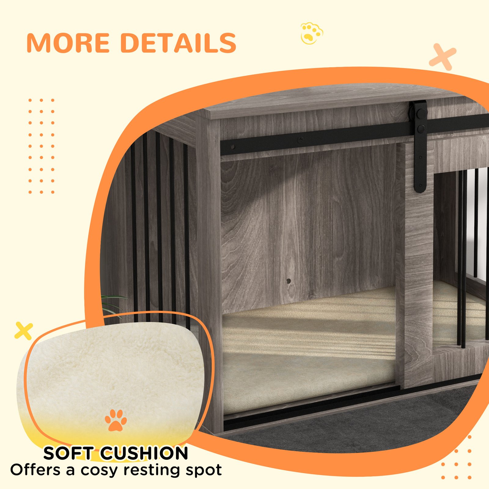PawHut Dog Crate Furniture with Removable Cushion for Medium Dogs, 80 x 54 x 57cm - Brown - Image 7