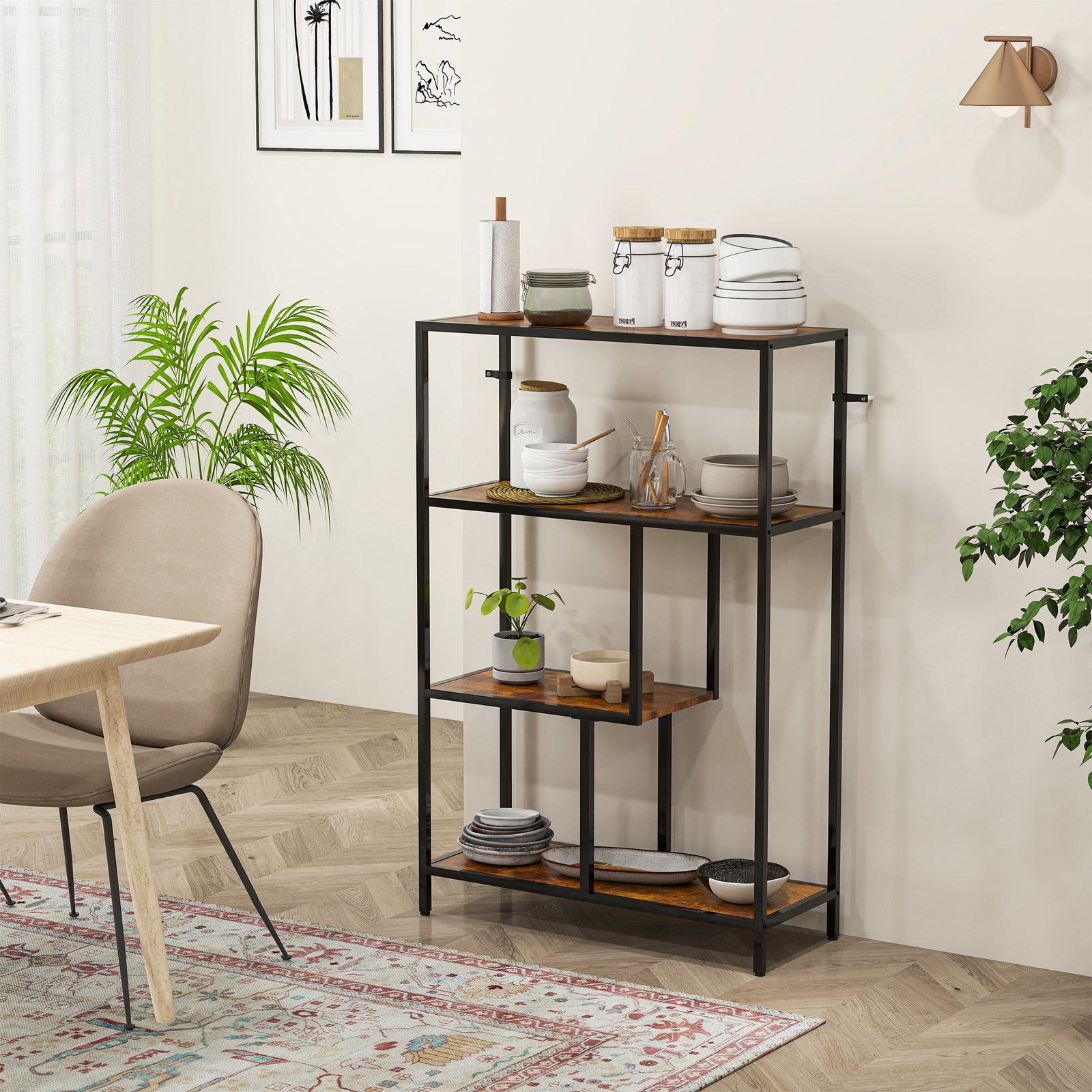 HOMCOM 4-Tier Bookshelf with Open Shelves - Rustic Brown - Image 6