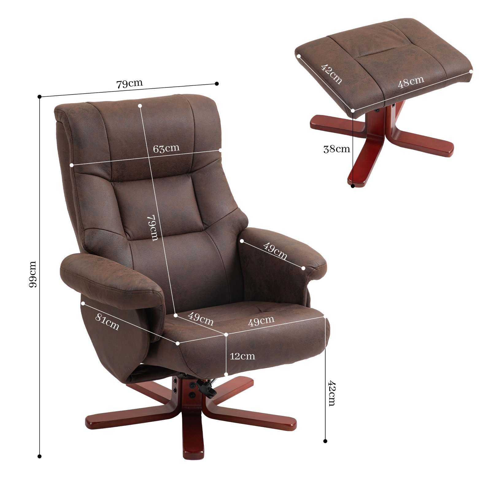HOMCOM Faux Microfibre Leather Manual Recliner and Footstool Set - Dark Brown - Image 3