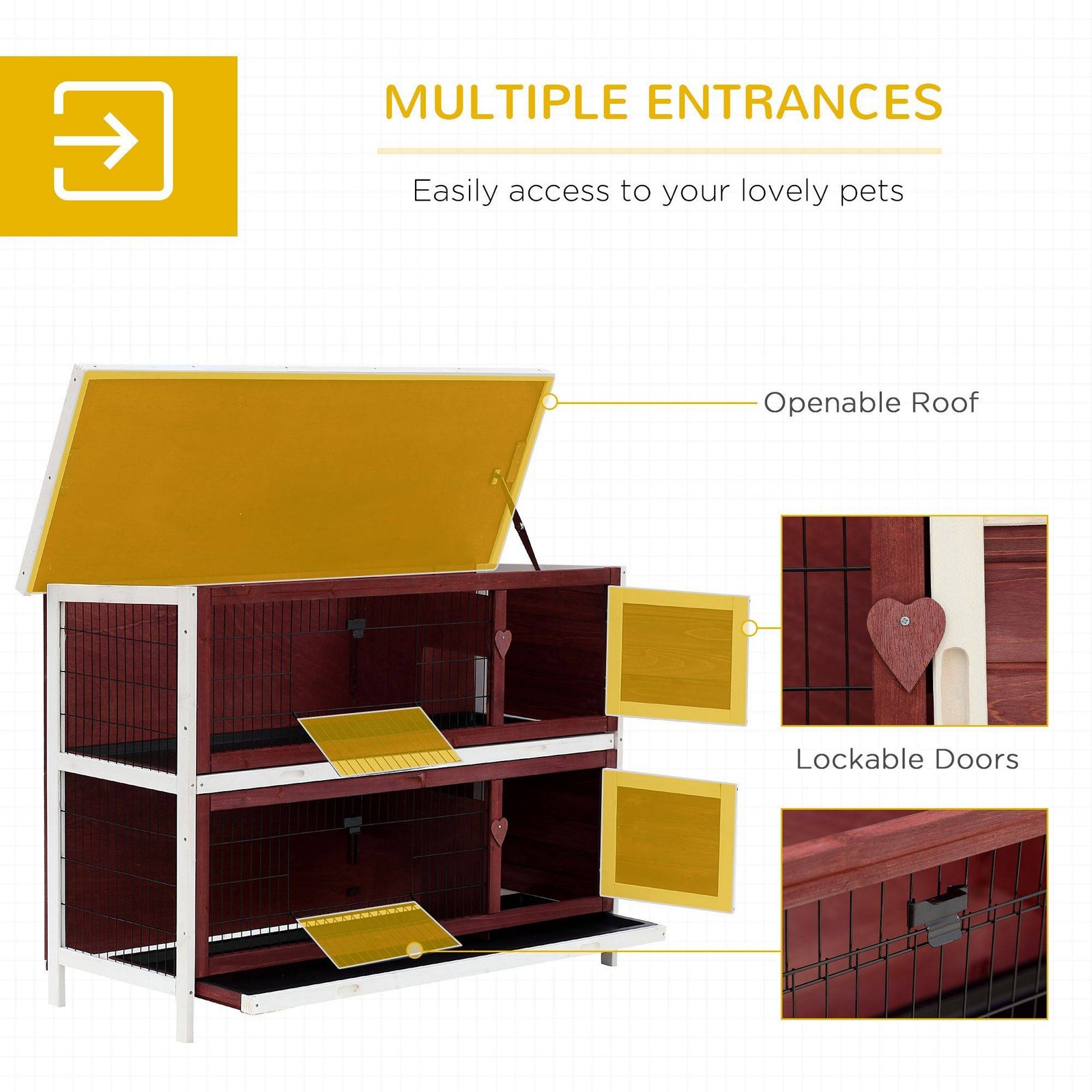 PawHut Rabbit Hutch Outdoor 2-Tier Guinea Pig Cage Bunny House Cage with No-Leak Trays for Indoor and Outdoor 136 x 50 x 93cm - Image 5