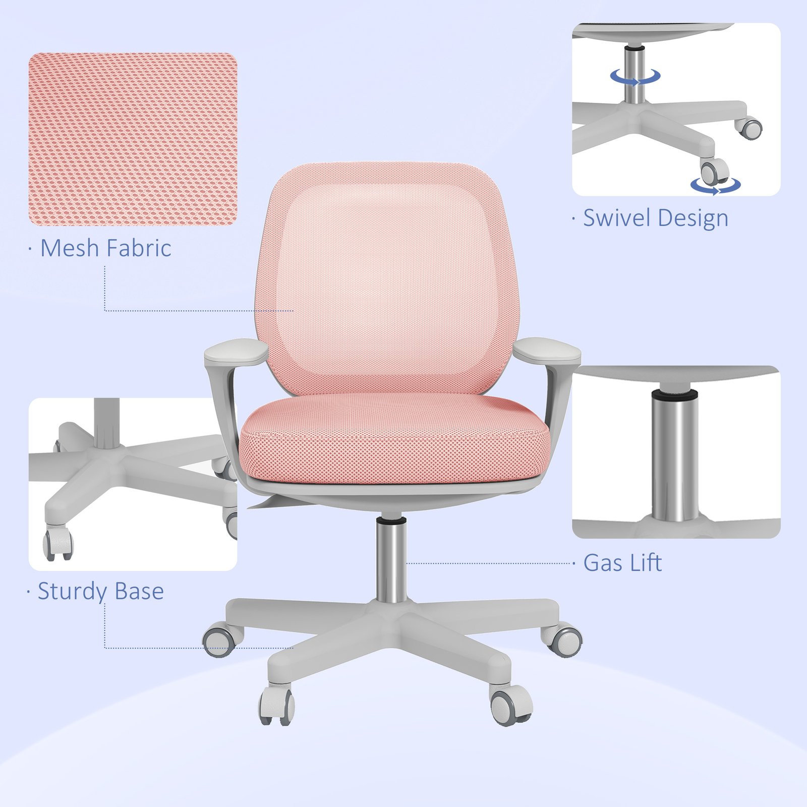 Vinsetto 44-56cm Mesh Back Office Chair - Pink - Image 7