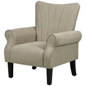 HOMCOM Upholstered Accent Chair with Rolled Arms and Wood Legs, Armchair for Living Room Bedroom, Beige