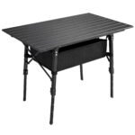 Outsunny Folding Camping Table, 90 x 55 cm Height Adjustable Portable Collapsible Table, 3ft Lightweight Aluminium Rollup Picnic Table with Storage Basket for Outdoor Garden Party BBQ, Black Outsunny Folding Camping Table, 90 x 55 cm Height Adjustable Portable Collapsible Table, 3ft Lightweight Aluminium Rollup Picnic Table with Storage Basket for Outdoor Garden Party BBQ, Black