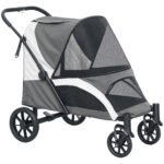 PawHut Foldable Pet Stroller for Medium Dogs with 4 Big Wheels, Shock-Absorbing Frame, Safety Leashes, Brakes, Dark Grey PawHut Foldable Pet Stroller for Medium Dogs with 4 Big Wheels, Shock-Absorbing Frame, Safety Leashes, Brakes, Dark Grey