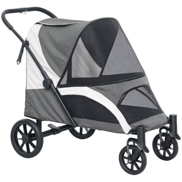 PawHut Foldable Pet Stroller for Medium Dogs with 4 Big Wheels, Shock-Absorbing Frame, Safety Leashes, Brakes, Dark Grey PawHut Foldable Pet Stroller for Medium Dogs with 4 Big Wheels, Shock-Absorbing Frame, Safety Leashes, Brakes, Dark Grey