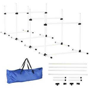 PawHut 4 Pieces Dog Agility Training Equipment, Adjustable Height Jumps Hurdle with Carrying Bag for Outdoor, White