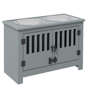 PawHut Raised Dog Bowls, Pet Feeding Station, with Storage, Food and Water Bowls, for Large Dogs - Grey