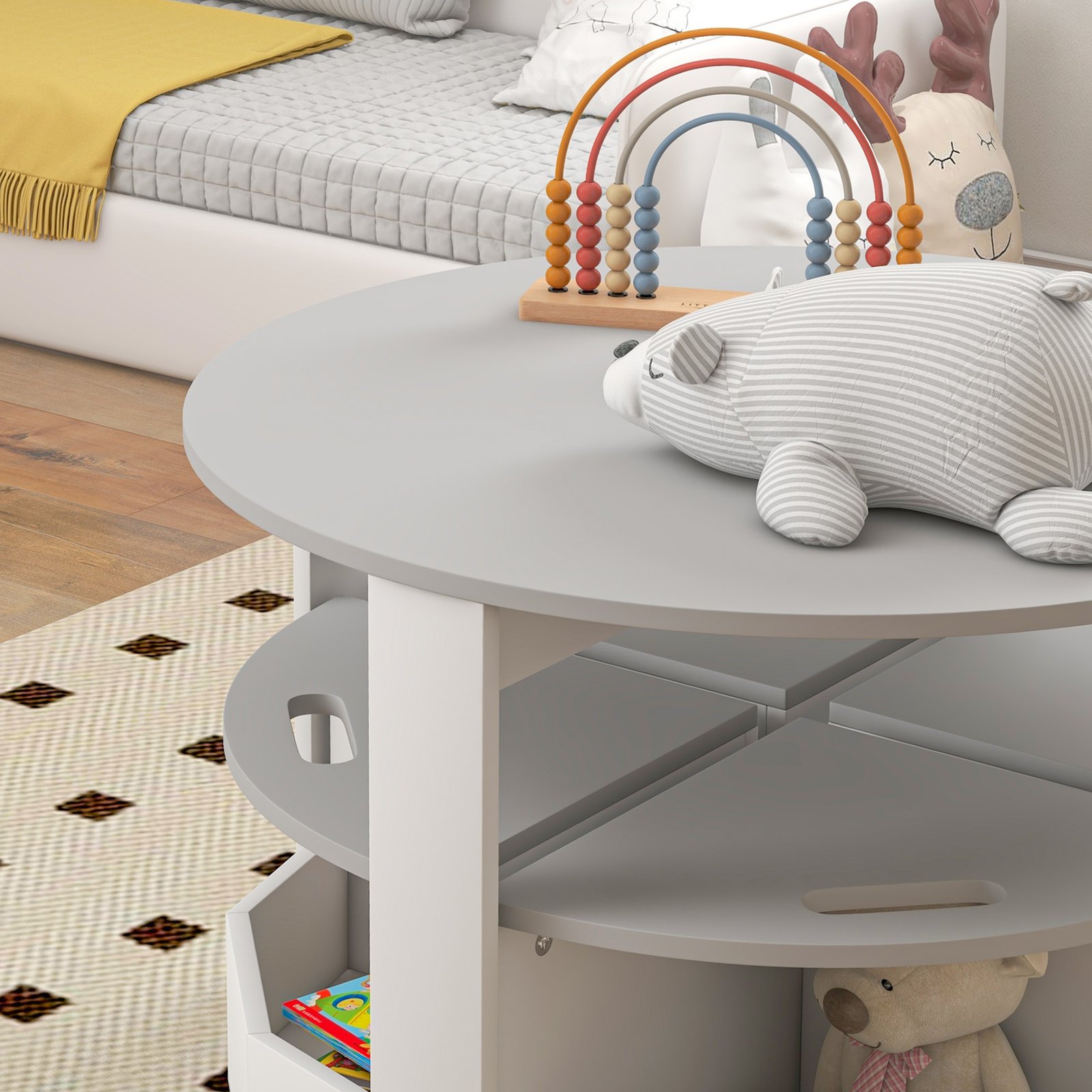 AIYAPLAY Five-Piece Kids Table and Chairs Set with Storage, for Ages 3-8 Years, Grey - Image 9