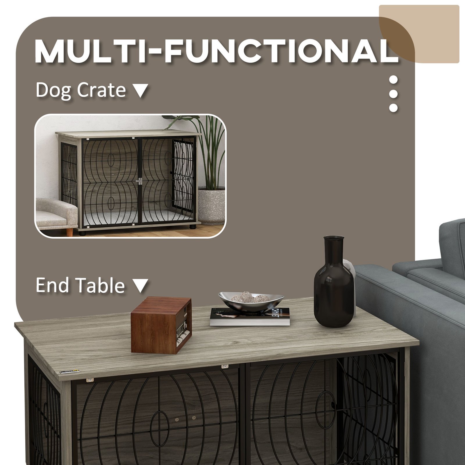 PawHut Dog Crate Furniture End Table w/ Plush Washable Cushion, Lockable Door, for Large Dogs - Image 5
