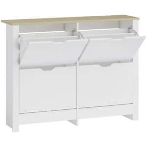 HOMCOM Slim Shoe Cabinet, Narrow Shoe Cupboard with 4 Flip Drawers, Adjustable Shelves for 16 Pairs of Shoes, White