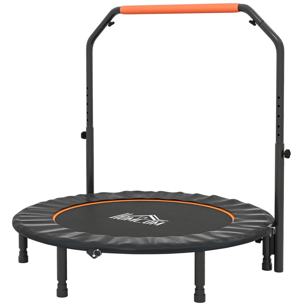 HOMCOM 48″ Foldable Mini Fitness Trampoline, with Adjustable Foam Handle, Orange HOMCOM 48″ Foldable Mini Fitness Trampoline, with Adjustable Foam Handle, Orange