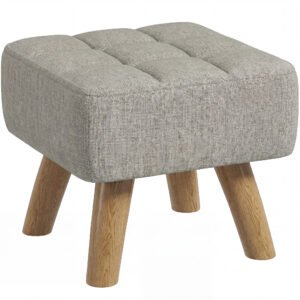 HOMCOM Linen-Look Square Padded Footstool - Light Brown