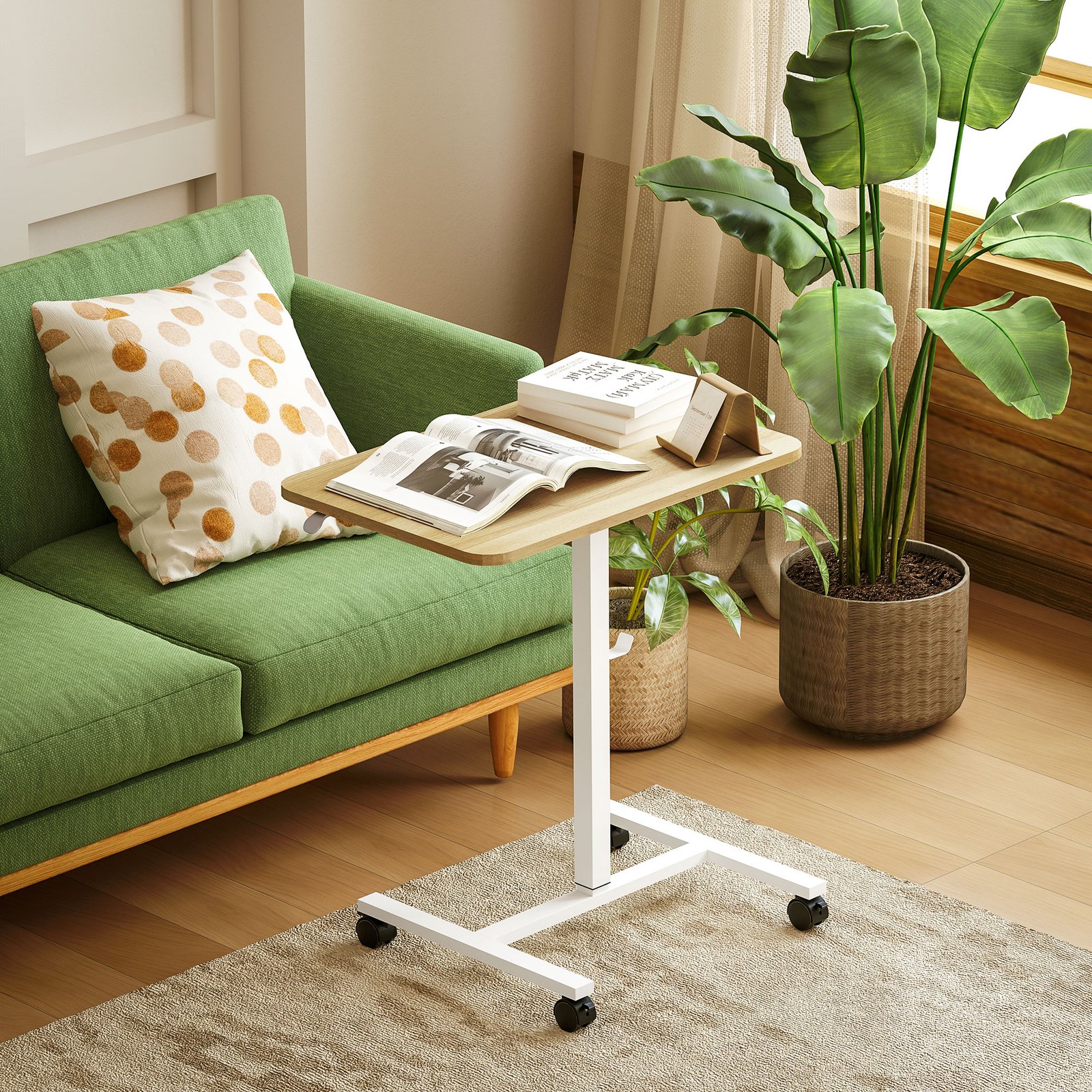 HOMCOM 75-115cm Manual Adjustable Sit-To-Stand Desk - White/Wood-Effect - Image 8