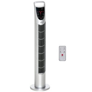 HOMCOM 31 Inch Bladeless Oscillating Tower Fan with 70° Oscillation, Remote Control, 7.5H Timer, 3 Speed 3 Modes, Electric Floor Standing Cooling Fan for Home Bedroom Office, Silver