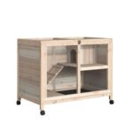 PawHut Rabbit Hutch Indoor with Wheels, Wooden Guinea Pig House Hamster Cage, 2 Layers Bunny Cage with Openable Roof, Transparent Panel, 91.5 x 53.3 x 73 cm, Natural