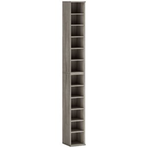 HOMCOM Set of 2 CD Media Display Shelf Unit Tower Rack with Adjustable Shelves, Mocha Wood Effect