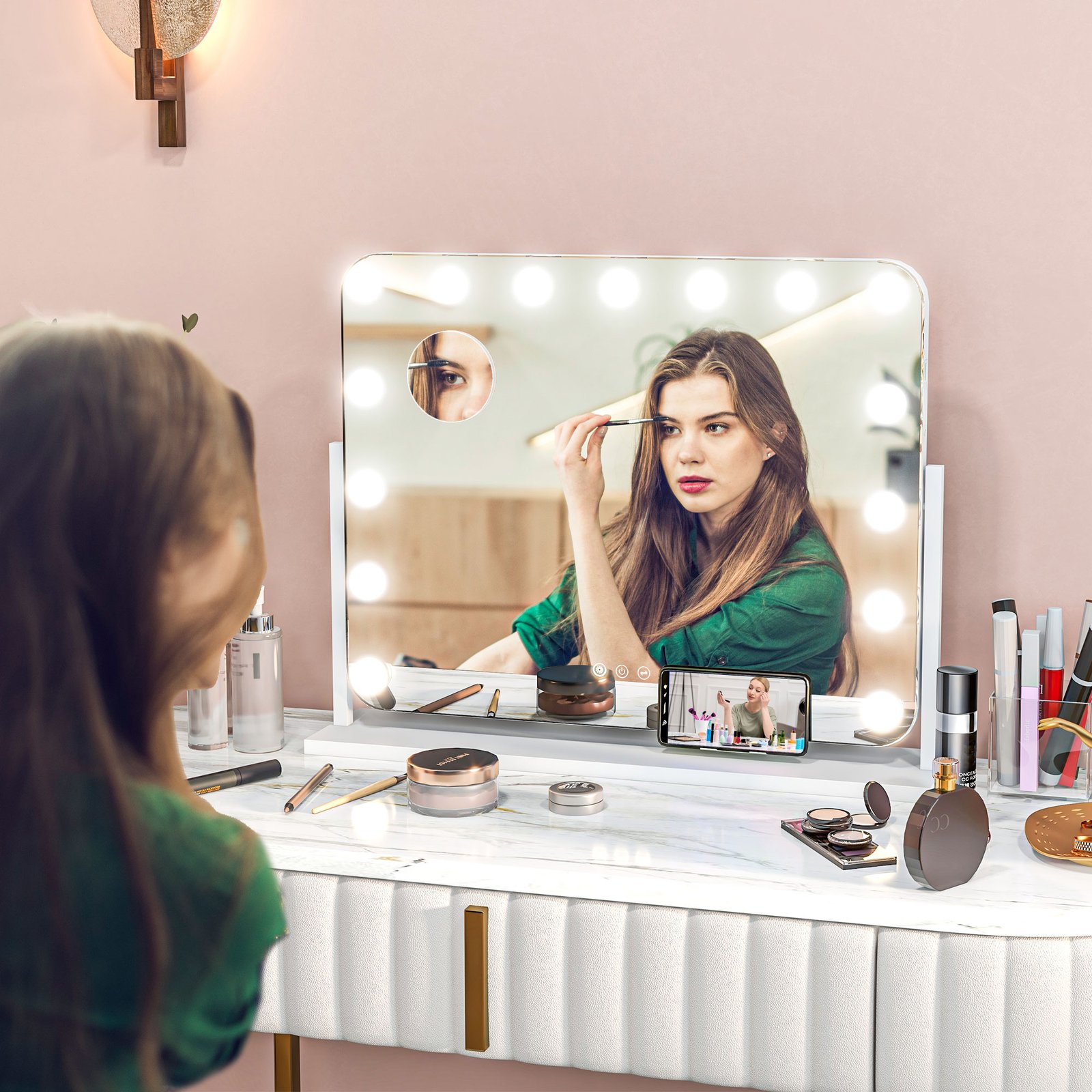 HOMCOM 14 LED bulb Tabletop Makeup Mirror, with Adjustable Settings - Image 2
